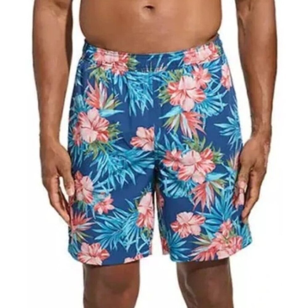 NEW Kirkland Signature Men's Size S Swim Shorts Floral Blue Hawaiian